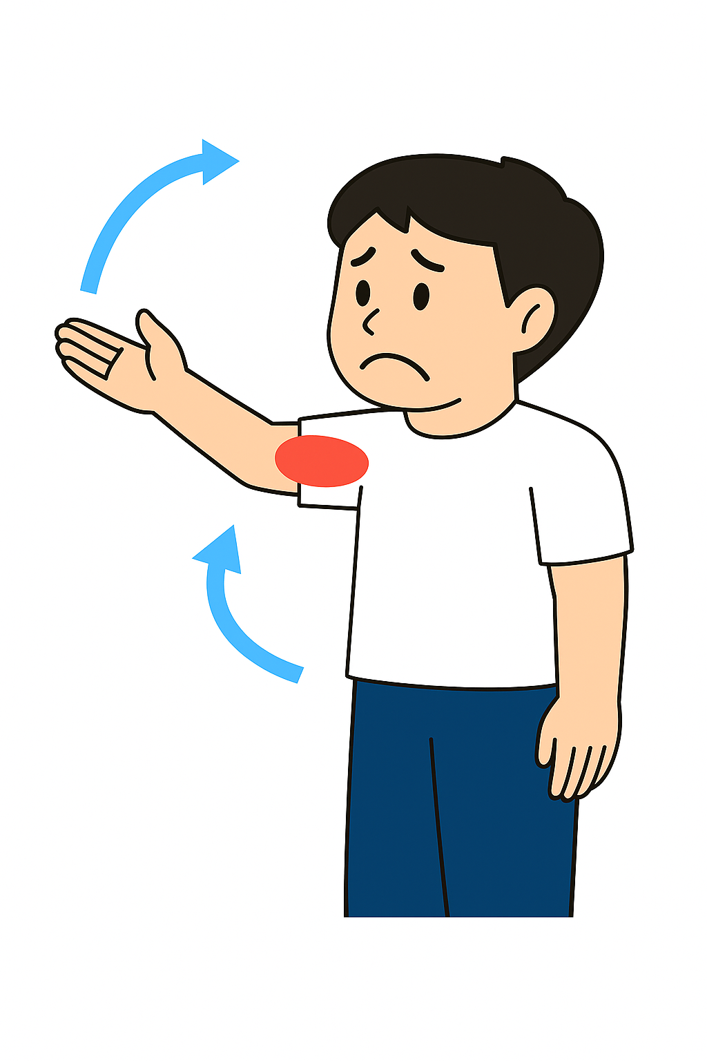 手のひらを上にして前から肩を上げる
